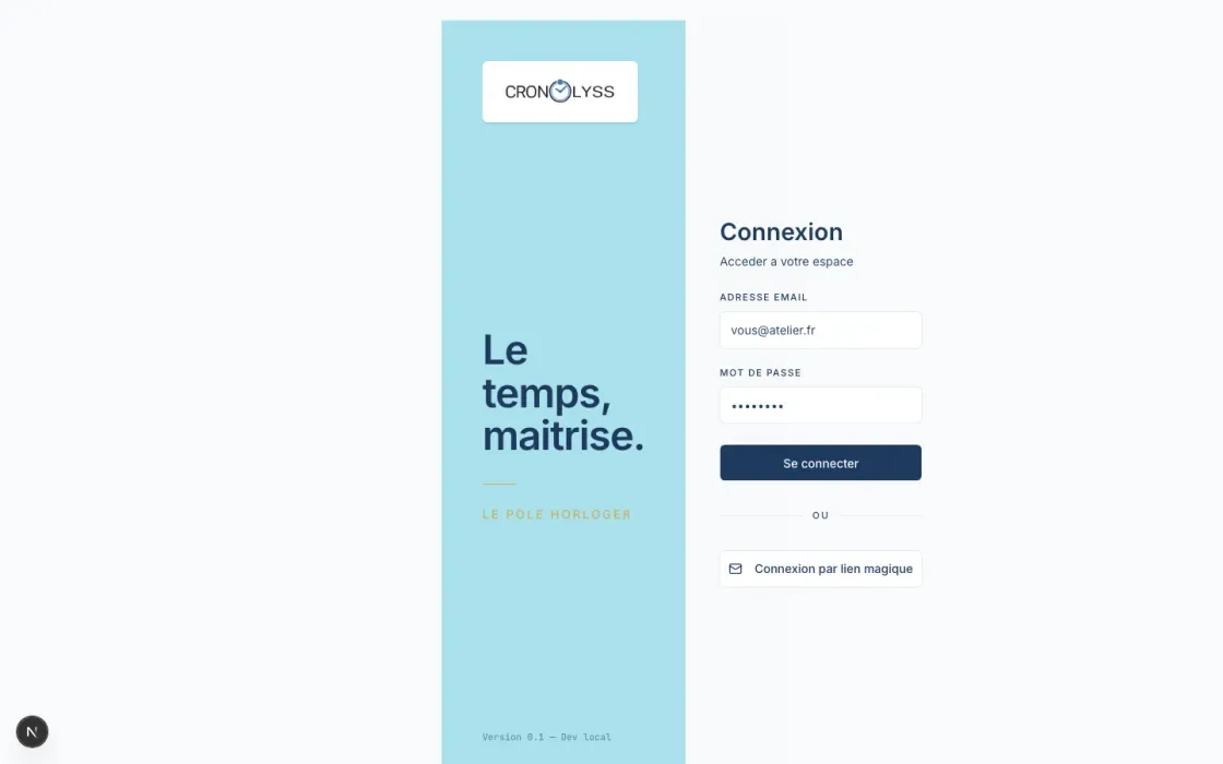 Écran de connexion Cronolyss